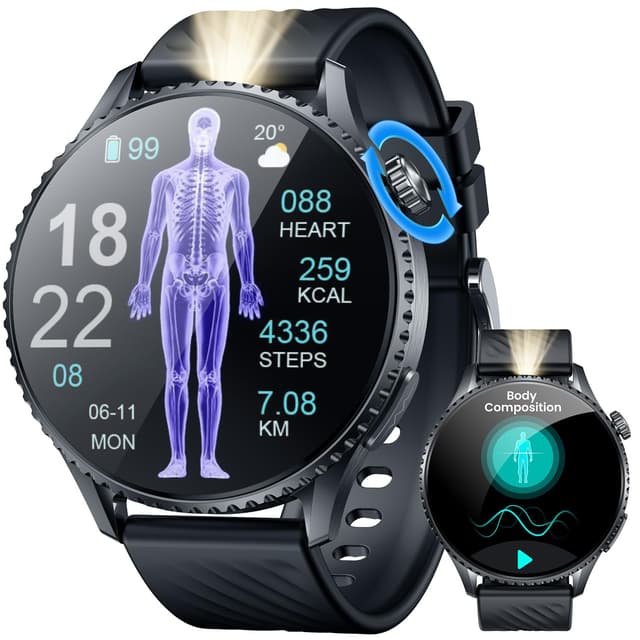 Smartwatch Herren mit EKG+HRV Fitnessuhr: 1.56 "AMOLED mit Bluetooth Telefonfunktion Smart Watch 24H Herzfrequenz Blutdruck Fitness Tracker Schrittzähler IP67 Wasserdichte Uhr Kompatibel Android iOS Schwarz