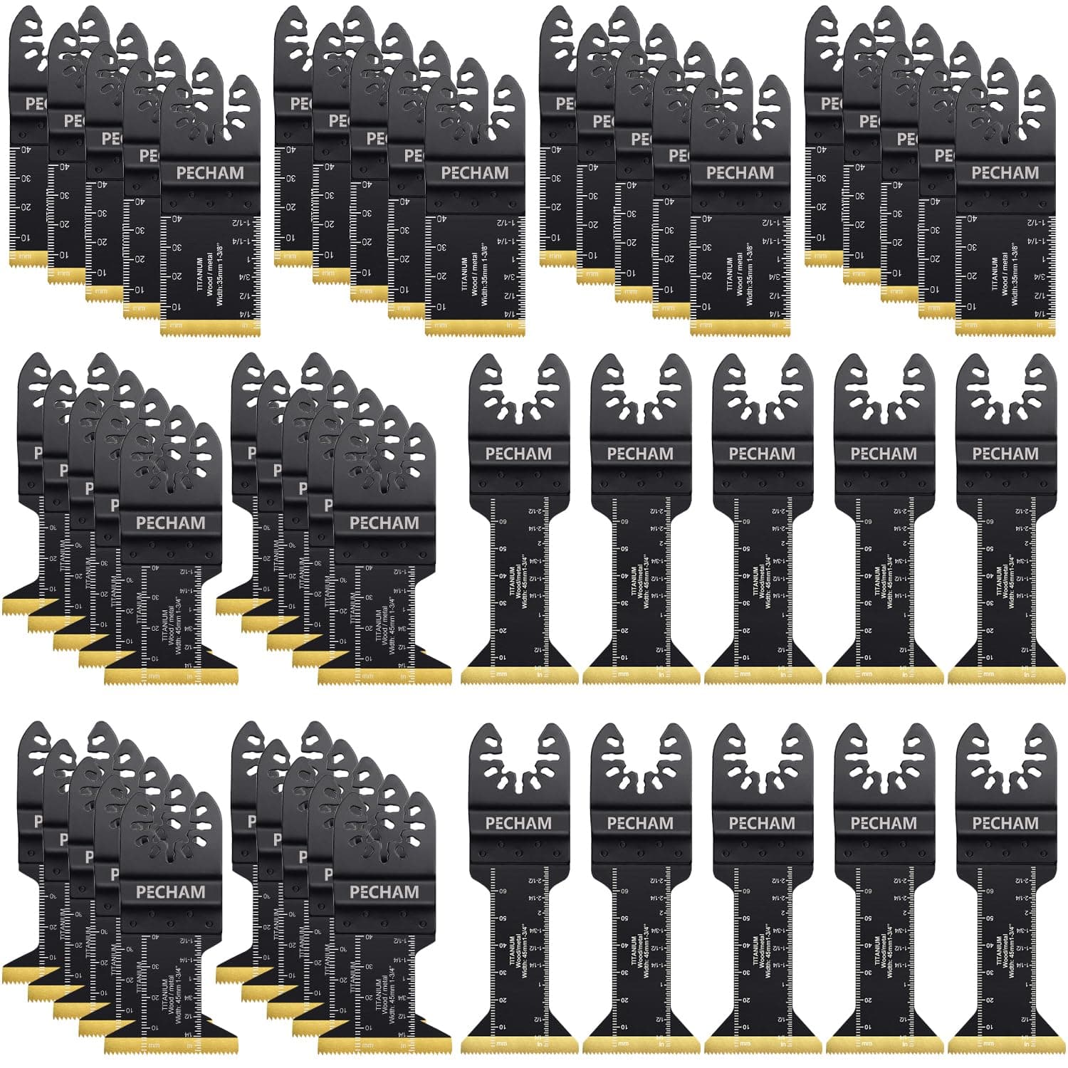 PECHAM 50PCS Titanium Sägeblätter, Universal Oszillierende Multitool Zubehör Metall Schneiden für harte Material Metall Nägel Holz Kunststoff Fit Dewalt Rockwell Milwaukee Makita