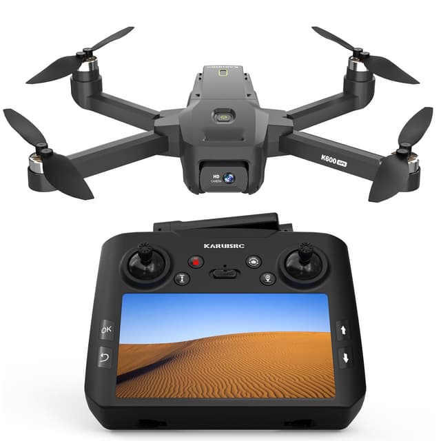 K600 GPS Drohne mit 1080P Kamera, Fernbedienung mit UHD Bildschirm, Windresistente faltbare Drohn mit SD Karte, Drohne mit Tragetasche, Auto Hovering für Erwachsene und Anfänger K600GPS-B