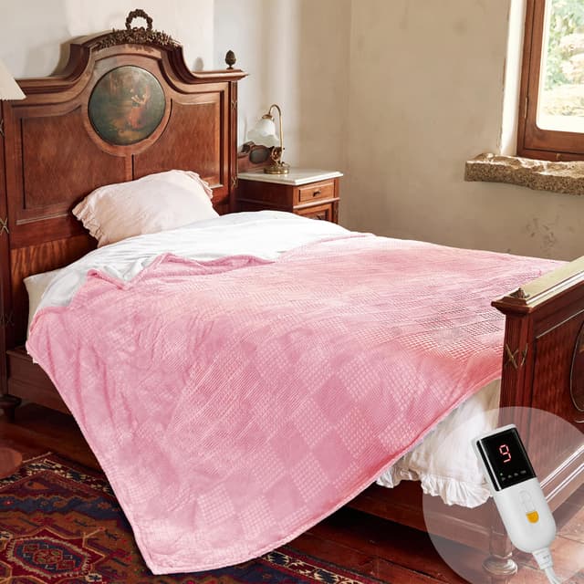 Texciting heizdecke 150X200 cm-Wärmedecke heizdecke mit 9 Heizstufen-10 Stunden Auto Off CE Zertifiziert Überhitzungsschutz Maschinenwaschbar (Rosa) Rosa 150 x 200 cm