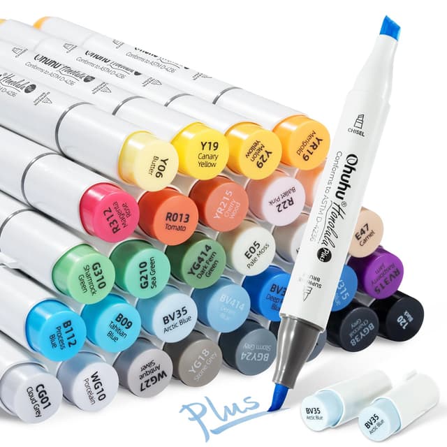 Ohuhu Marker, 36+1 Farben Alkohol Marker mit Premium Pinsel & Meißel Doppelspitze, Nachfüllbare für Künstler Erwachsene Design Färbung Illustrationen Skizzieren - Serie Honolulu Plus 36 Farben