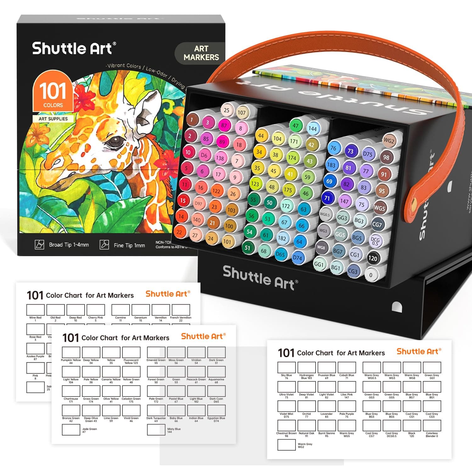 Shuttle Art Alkohol Marker Set, 100 bunte doppelseitige Alcohol Marker Stifte Set mit 1 Nr.0 Blender, Twinmarker Stifte für Kinder, Erwachsene, Alkohol Stifte, Marker zum Malen