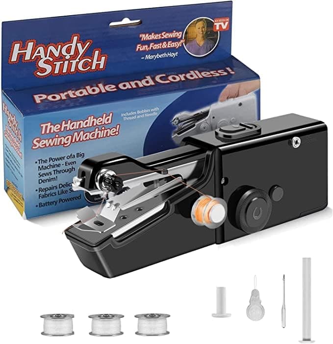 Handnähmaschine, Handnähmaschine mit Unterfaden, Mini Nähmaschine für DIY-Nähprojekte zu Hause, Mini Handnähmaschine Elektrisch für Kleidung Vorhänge Plüschtiere Einfach