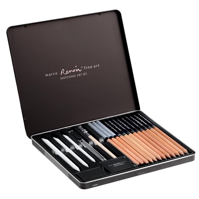 MARCO Skizzen Zeichen Bleistift Set 19 Stück Skizzier-Set Anfänger ideal zum Schattieren für Zeichnen, Skizzieren für Künstler,Erwachsene, Teenager（19Stück） Sketch 19-teiliges Geschenkset