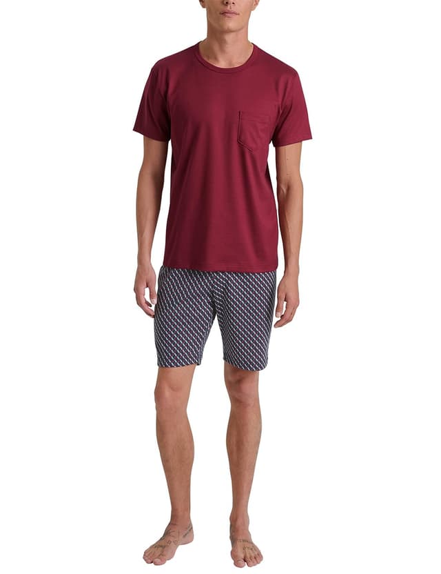 CALIDA Relax Imprint Kurz-Pyjama Herren, aus 100% Baumwolle, pflegeleicht, elastisch und formstabil, in Single Jersey 56 Mars Red