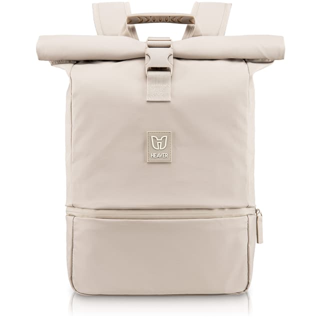 HEAVER® Rolltop Rucksack Damen & Herren, Rucksack mit Laptopfach, Uni Rucksack Damen, Rollrucksack Damen, Casual Daypack, Rucksäcke Damen, Laptop Rucksack wasserabweisend, Waterproof Backpack, Groß Sand