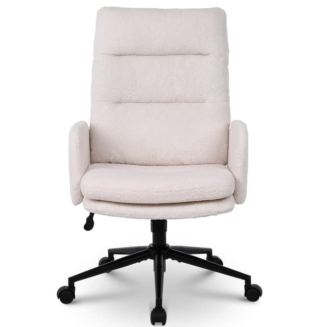 Nusetx Schreibtischstuhl, Bürostuhl aus Kunstpelz, Schminktisch Stuhl, Höhenverstellbar Drehstuhl, Ergonomischer Computerstuhl für Arbeitszimmer, Schlafzimmer, Büro, Home Office, Beige Beige Modern
