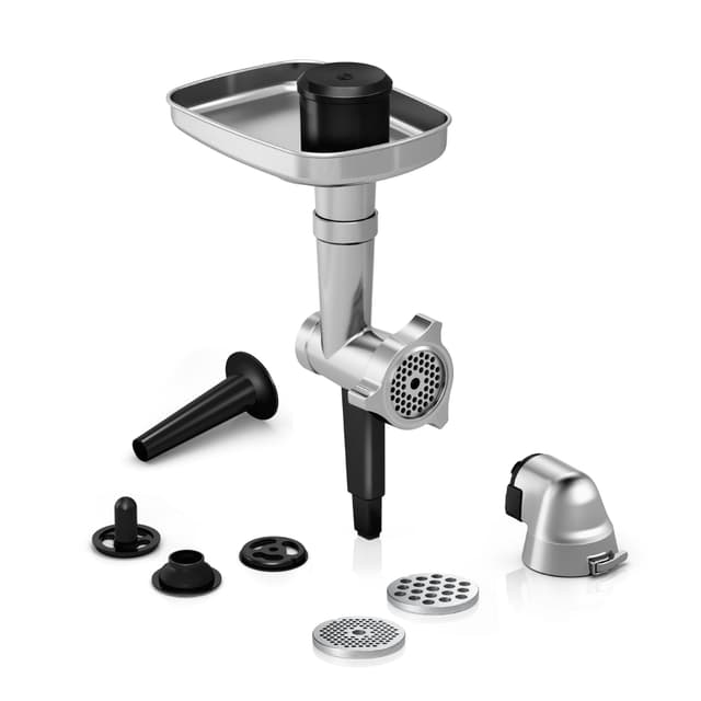 Bosch Zubehör-Set MUZ9HA1 Hunting Adventure, Fleischwolf, Wurststopfer, Kebbevorsatz, Lochscheiben 3,5 und 8mm, Fleischwolf aus Aluminium, für Küchenmaschine Serie 8