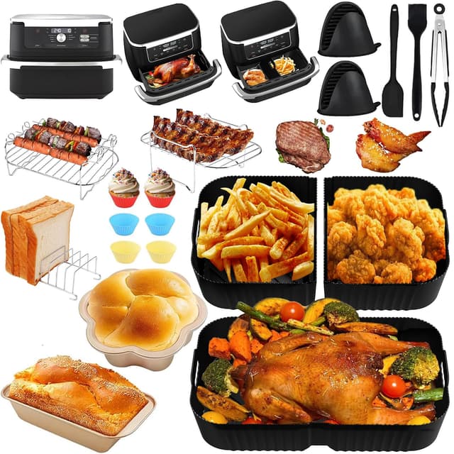 Heißluftfritteuse Zubehör, Airfryer Zubehör für Ninja Foodi Flexdrawer AF500EU 10,4L Air Fryer Silikonmatte, 1x10,4L & 2x5,2L Silikonform für Ninja Heißluftfritteuse, Dual Zone Ninja Airfryer Zubehör Af500 Heißluftfritteuse Zubehör