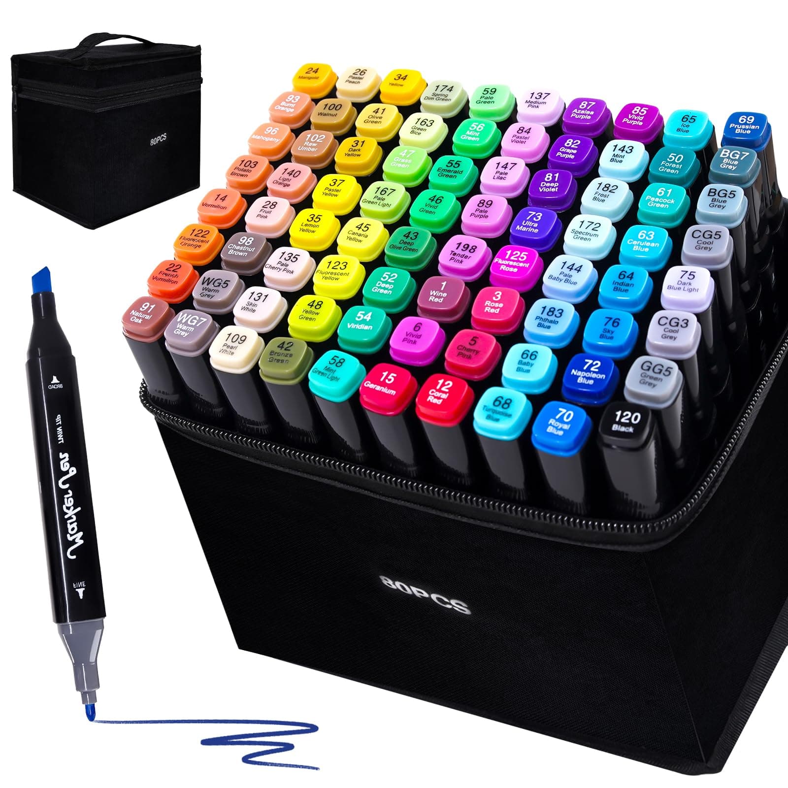 TBC The Best Crafts 80 Farben Alkohol Marker, Doppelseitiger Alcohol Marker Stifte Set, Schnell Trocknend und Permanenter Alkoholmarker set für Malerei, Design, Manga