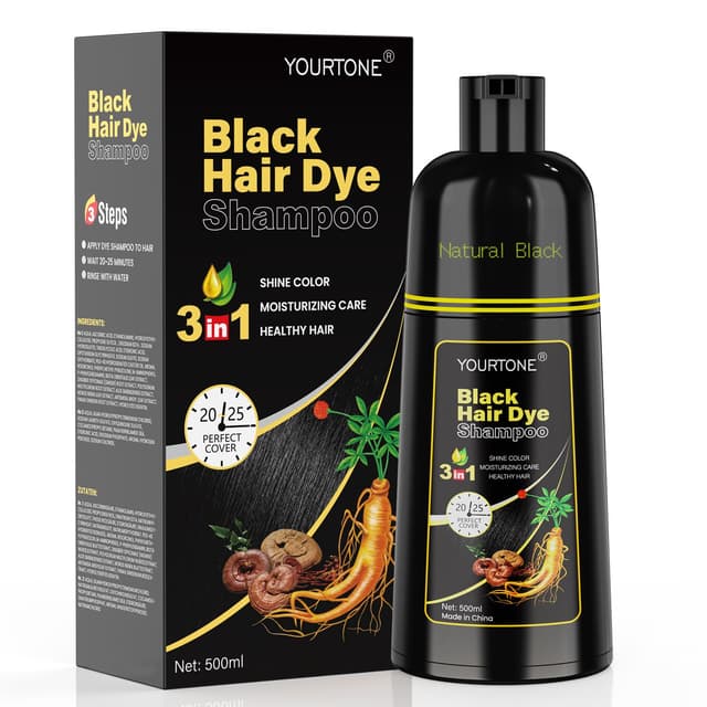 Black Hair Dye Shampoo Haarfarbe Schwarz, Haarfarbeshampoo für Männer und Frauen, Sofort Haarfarbe Shampoo für Gegen Graue Haar (500ml)