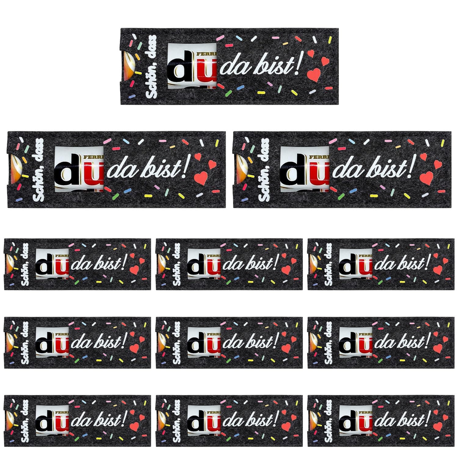 Schön dass du da Bist Gastgeschenk, Schön das du da Bist Hülle Filz Geschenk für Schokolade, Gastgeschenke Gast Geschenke Verpackung für Geburtstag Hochzeit Taufe Konfirmation Kommunion Abschluss style-1 1 stück (12er Pack)