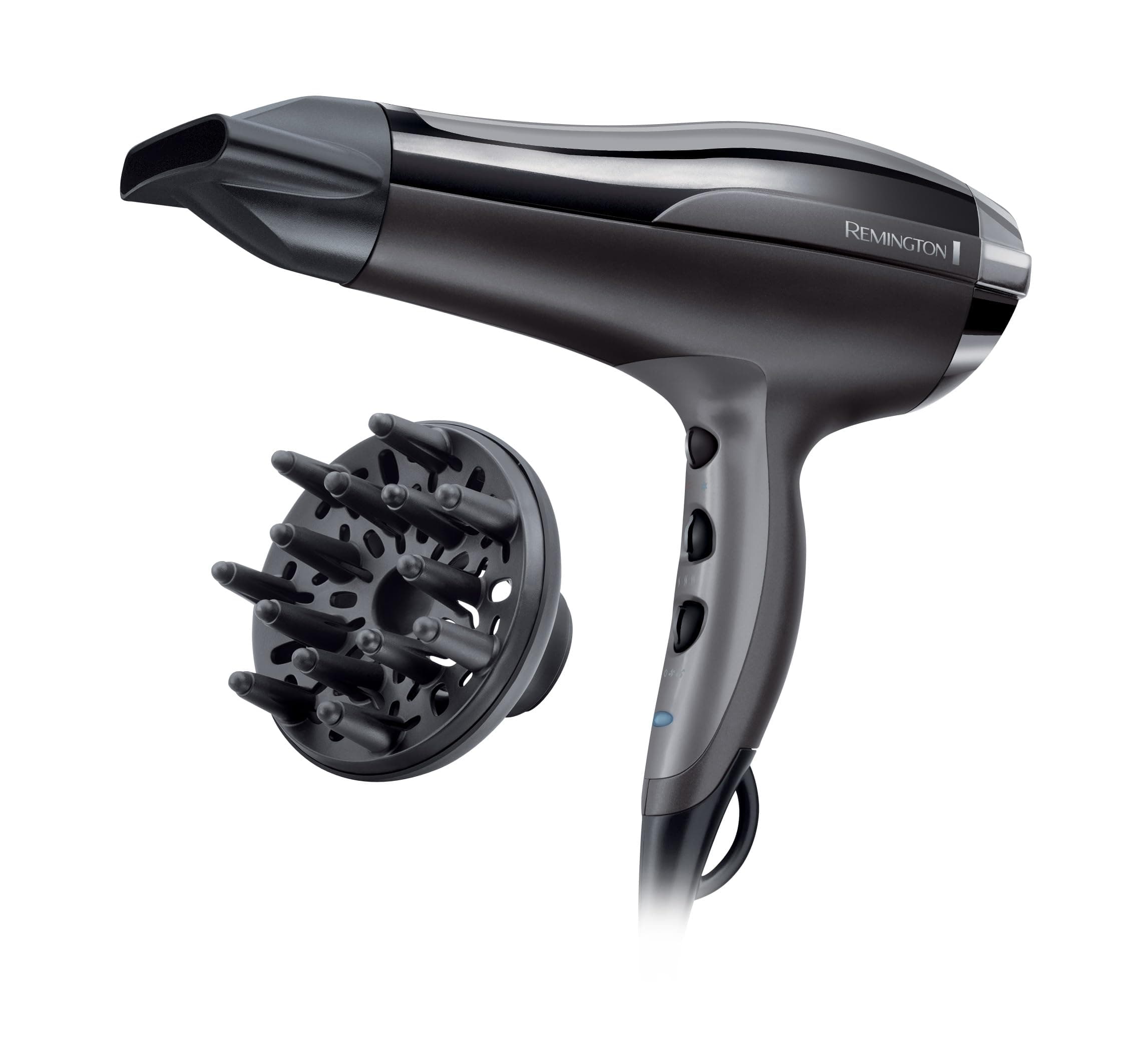 Remington Haartrockner Ionen [leicht & leistungsstark] Pro-Air Turbo (2400W, gleichmäßige Wärmeverteilung, 3 Heiz- & 2 separate Gebläsestufen, Abkühlstufe, Stylingdüse + Diffusor) D5220 Schwarz 2400 W + Diffusor