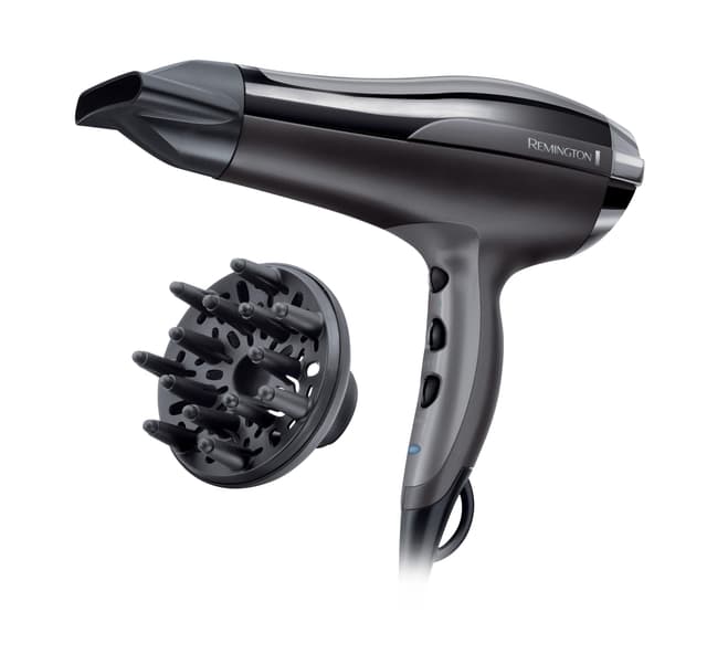 Remington Haartrockner Ionen [leicht & leistungsstark] Pro-Air Turbo (2400W, gleichmäßige Wärmeverteilung, 3 Heiz- & 2 separate Gebläsestufen, Abkühlstufe, Stylingdüse + Diffusor) D5220 Schwarz 2400 W + Diffusor