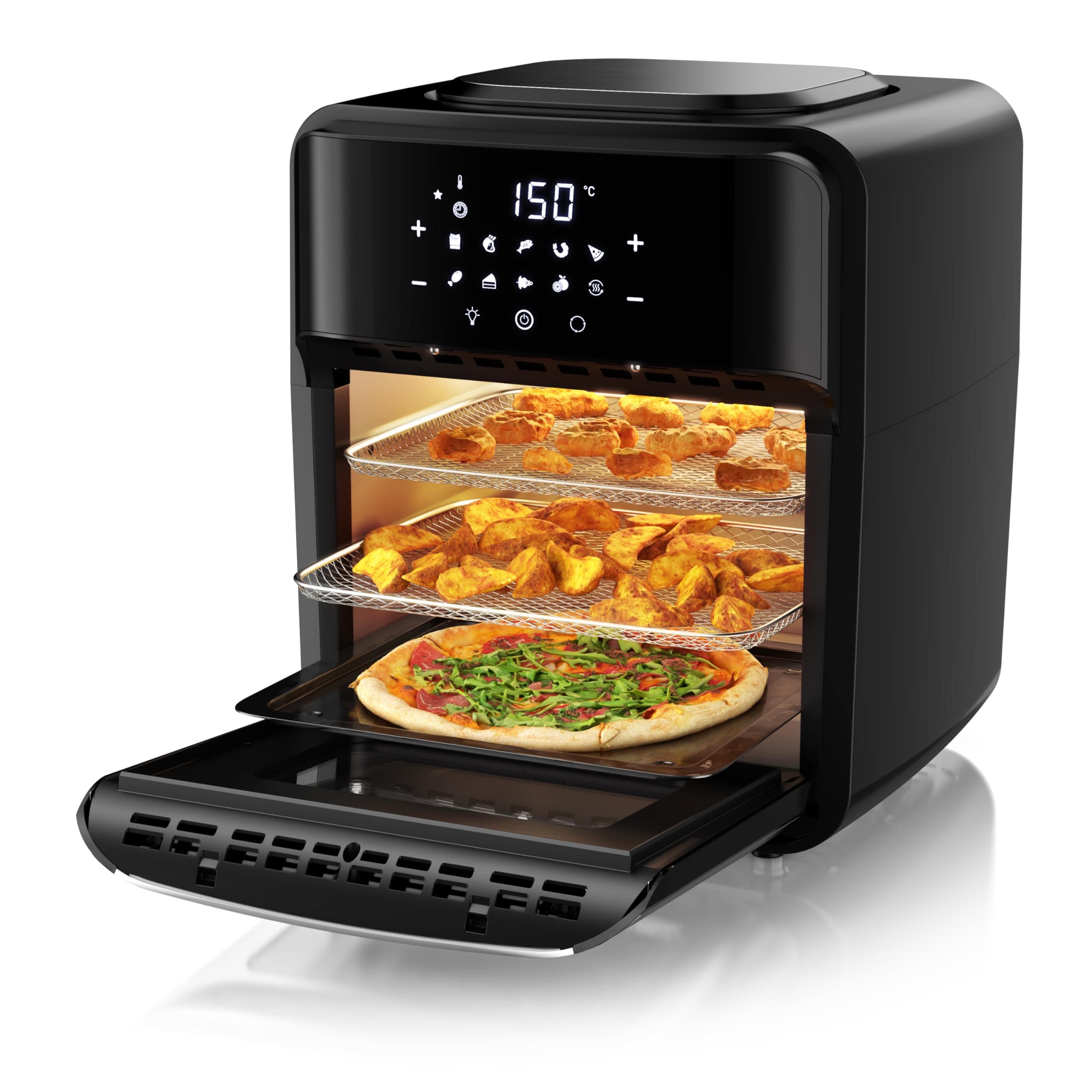 Arendo - Heißluftfritteuse XXL mit LED Touchscreen 12 Liter - Grill - Dörrautomat - Backofen - Air Fryer - Touchscreen - Easy&Clean - Fritteuse ohne Öl - Umluft - Pizza Hähnchen Pommes - BPA frei A: 12 Liter