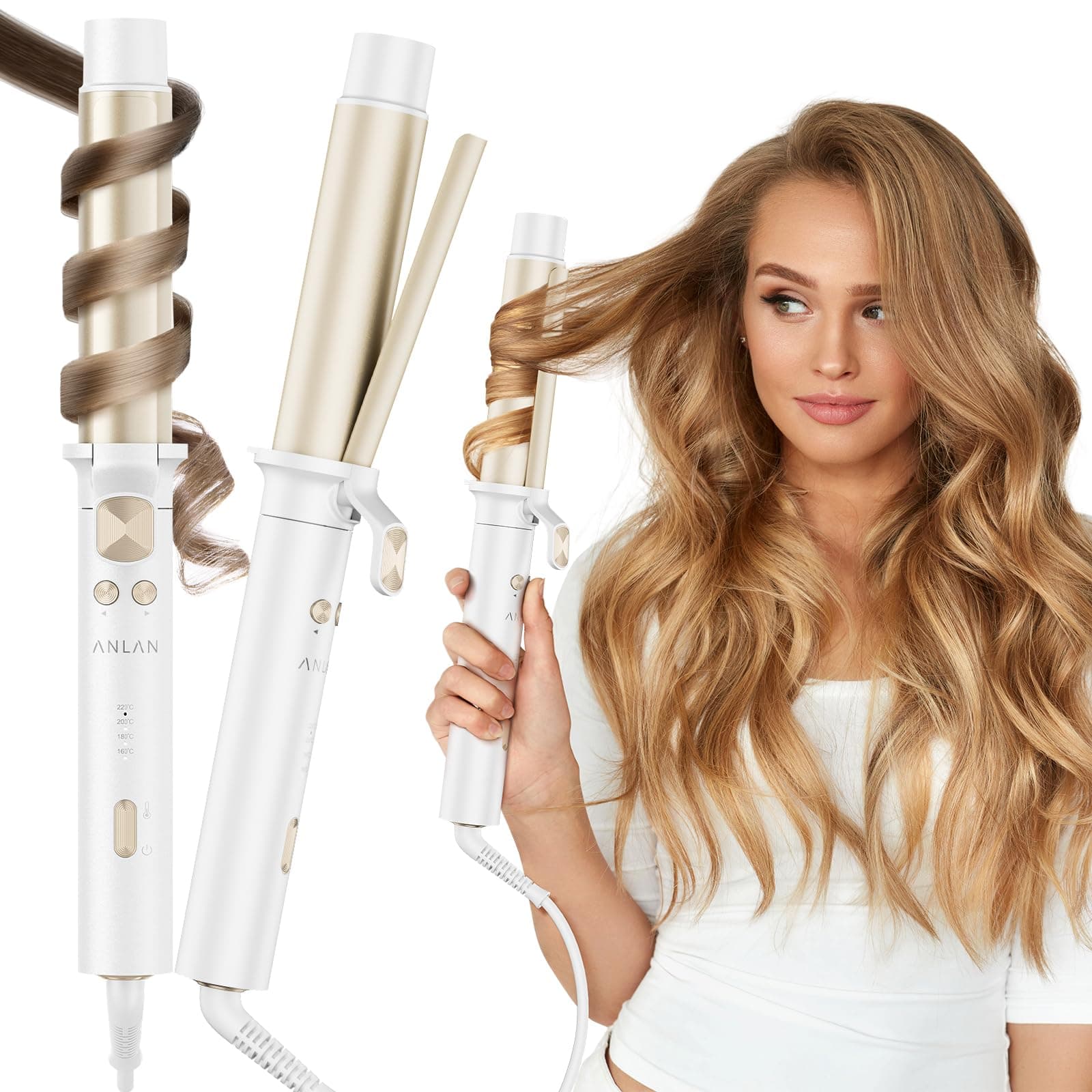 ANLAN Lockenstab Automatisch, 32mm Lockenstab Große Locken mit 4 Temperaturstufen (160–220°C), Keramik Hair Curler mit 12 cm extra langem Heizstab, 30 Sek. Schnellaufheizung für Lange & Kurze Haare Platin