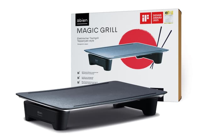abien MAGIC GRILL – Japanischer Teppanyaki Elektrogrill - Für drinnen und draußen - Präzise Temperaturkontrolle bis 245 °C - Einfachste Bedienung & Reinigung - Antihaftbeschichtet & PFOA/PFOS frei Schwarz