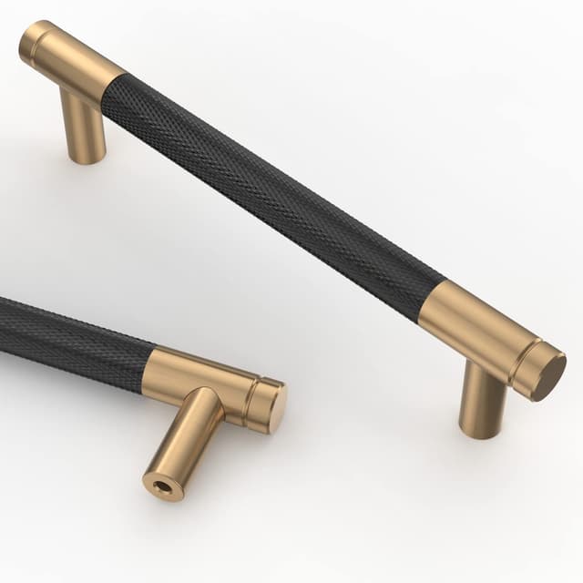 Amerdeco 10 Stück Mattes Schwarz-Gold Schrankgriffe 128mm Lochabstand, Aluminium Griffe für Küchenschränke & Möbelgriffe für Schubladen 128 mm 10 Stück Schwarz-gold