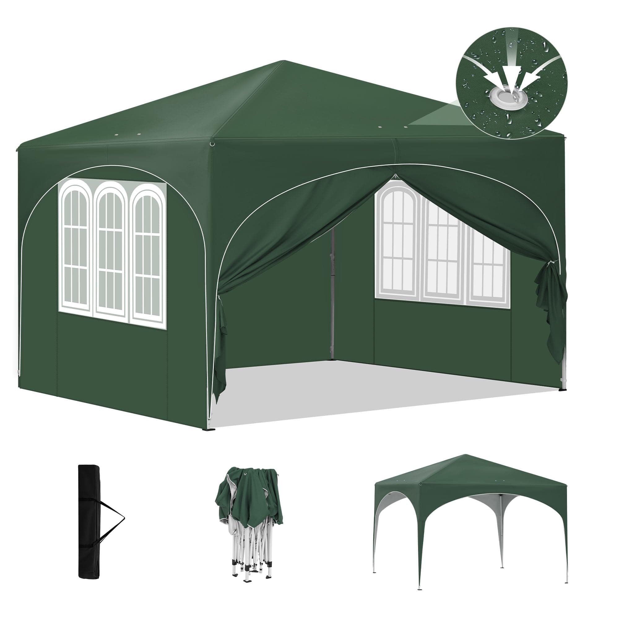 Laneetal Pop-Up Faltpavillon wasserfest Winterfest, Pavillon 3x3 m faltbar, Grillpavillon stabil, Gartenpavillon mit Seitenwänden Fenstern Tasche, für Camping Strand Garten, Grün