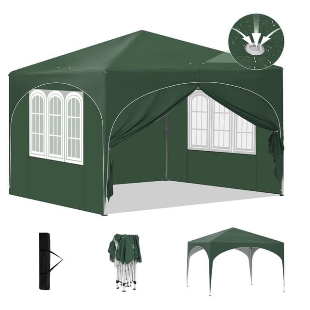Laneetal Pop-Up Faltpavillon wasserfest Winterfest, Pavillon 3x3 m faltbar, Grillpavillon stabil, Gartenpavillon mit Seitenwänden Fenstern Tasche, für Camping Strand Garten, Grün
