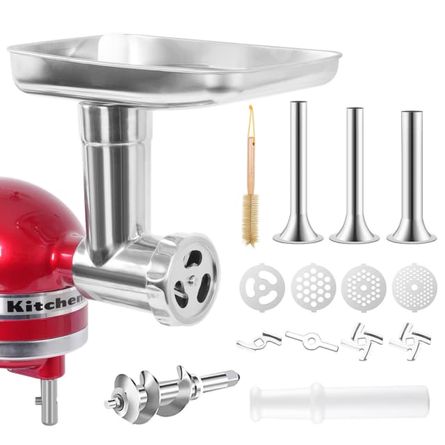 Edelstahl Fleischwolf für KitchenAid Mixer, Fleischwolfaufsatz für Kitchenaid Standmixer, spülmaschinenfest