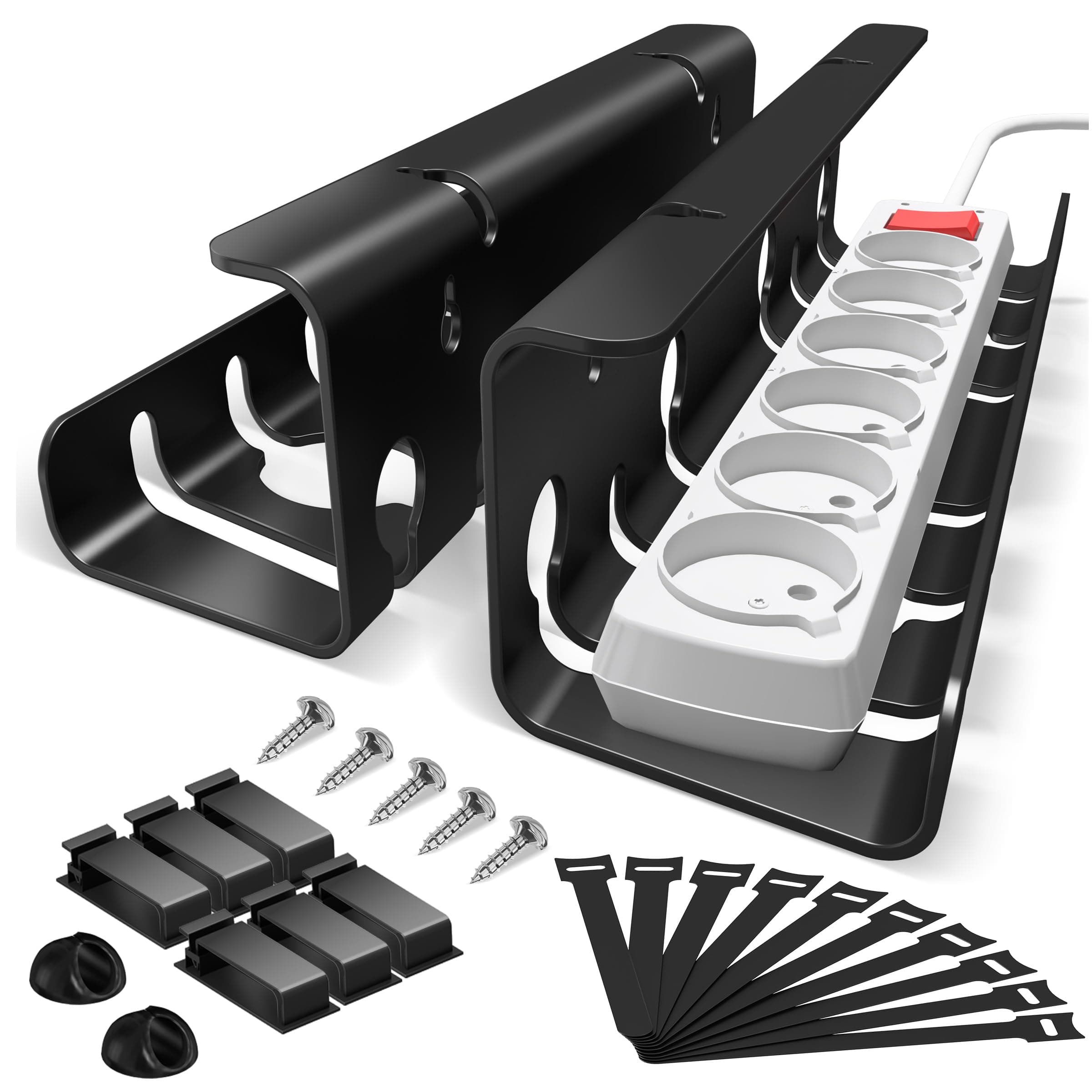 StowBin Kabelkanal Schreibtisch fürs Kabel Management - 2er Set Edelstahl Kabel Organizer Schreibtisch - Inkl. Zubehör - Kabelmanagement Schreibtisch - Cable Organizer Desk,Schwarz Verbessertes Schwarz