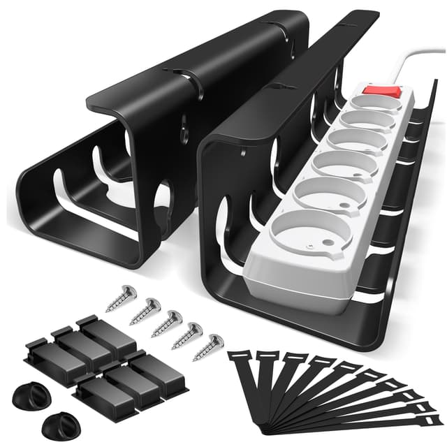 StowBin Kabelkanal Schreibtisch fürs Kabel Management - 2er Set Edelstahl Kabel Organizer Schreibtisch - Inkl. Zubehör - Kabelmanagement Schreibtisch - Cable Organizer Desk,Schwarz Verbessertes Schwarz
