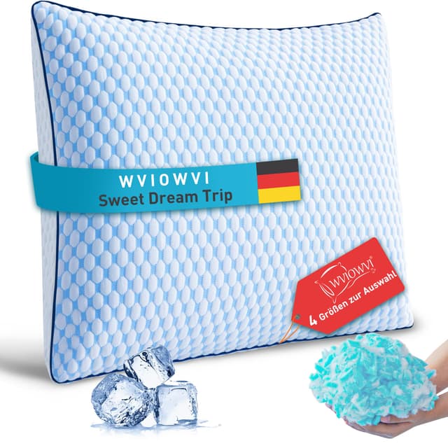WVIOWVI Kopfkissen 40x40, Kühlendes Kopfkissen, Memory Foam Kissen Nackenkissen Ergonomisches Seitenschläferkissen Schlafkissen für Seiten, Rücken & Bauchschläfer 40x40 cm Blau-weiß Seite