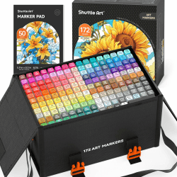 Shuttle Art Alkohol Marker Set, 171 bunte doppelseitige Alcohol Marker Stifte Set mit 1 Blender, Markerblock, Etui, Twinmarker Stifte für Kinder, Erwachsene, Alkohol Stifte, Marker zum Malen 172
