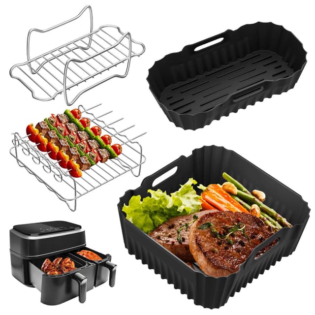 Airfryer Zubehör für Philips Airfryer Dual Basket 3L u 6L BPA frei, Grillrost Heißluftfritteuse für Philips Dual Airfryer 3000/5000 Serie, 2 Stück 304 Edelstahl Air Fryer Racks