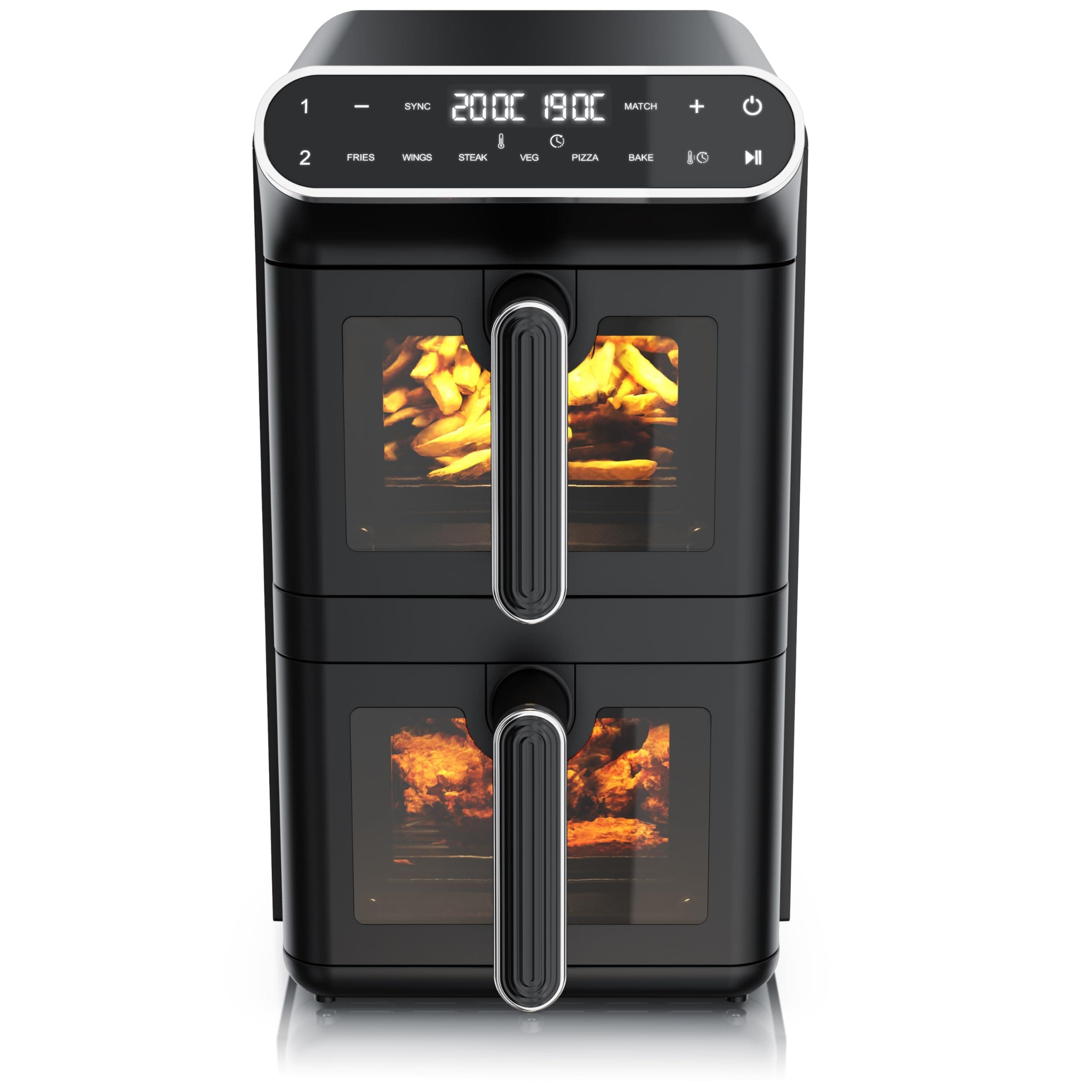 Arendo - Heißluftfritteuse XXL Dual Zone 2 Kammern – 11 L Kapazität – 2 Zonen – Airfryer Doppelkammer mit Sichtfenster – 6 Programme – BPA-frei - 3D Umluftsystem - Sync und Match-Funktion A: 11 Liter