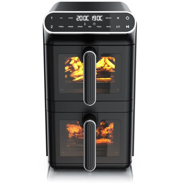 Arendo - Heißluftfritteuse XXL Dual Zone 2 Kammern – 11 L Kapazität – 2 Zonen – Airfryer Doppelkammer mit Sichtfenster – 6 Programme – BPA-frei - 3D Umluftsystem - Sync und Match-Funktion A: 11 Liter