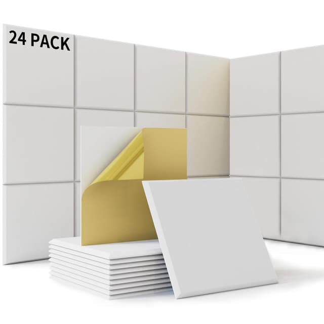 24 Stück Akustikplatten Selbstklebend, Schalldämmung Wand mit Hohe Dichte 230kg/m³, 30x30x1cm Schallabsorber Schallschutz tür Decken, Akustikpaneele Holz für Gaming Deko, Büros, Studios 24 Stück 24 Stück Porzellan weiß