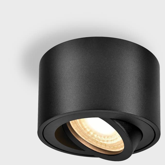 GeyouLux 1x LED Aufbauspot Schwarz - Extra Flach & 38° Schwenkbar Spots Deckenleuchte - Ø80x50mm - Aufputz Spots Decke inkl. 5W 3000K LED Modul 230V - Deckenspots, DeckenstrahlerAufbaustrahler 3000k Schwarz 1 Stück