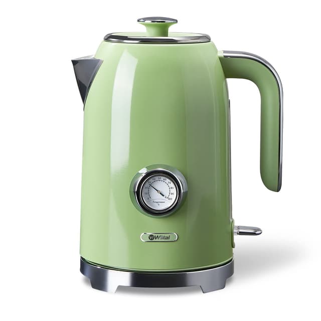 Wiltal Wasserkocher [1,7L, 2200W], Retro Green, Edelstahl, Toaster Wasserkocher set Retro (Wassertemperaturanzeige im Retrodesign, außenliegende Wasserstandsanzeige) Vintage Teekocher… Vintage Grün