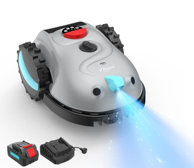 YARDCARE V100 Mähroboter ohne Begrenzungskabel, mit Vision Navigation, 150 Hinderniserkennung, Rasenroboter bis zu 150 m², Akku Rasenmäher Roboter mit Graskamm, Ersatzklingen, Spiral- & Punktschnitt Silbergrau