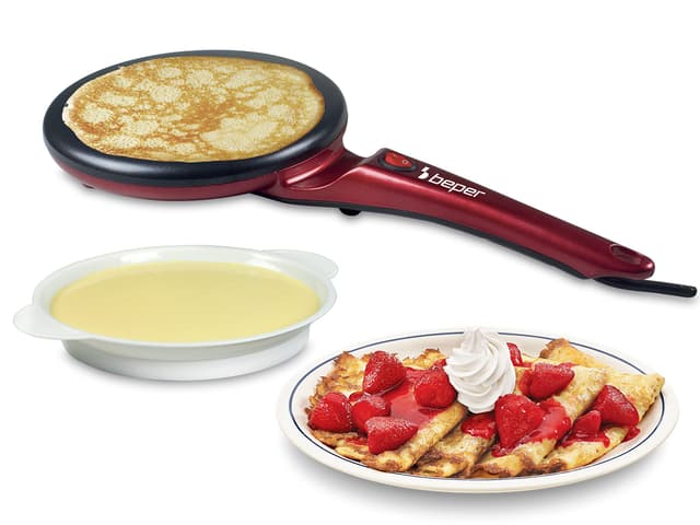 Beper BT.710Y Electric Crepe Red and Black, 800W Elektrische Crêpe-Maker mit Griff