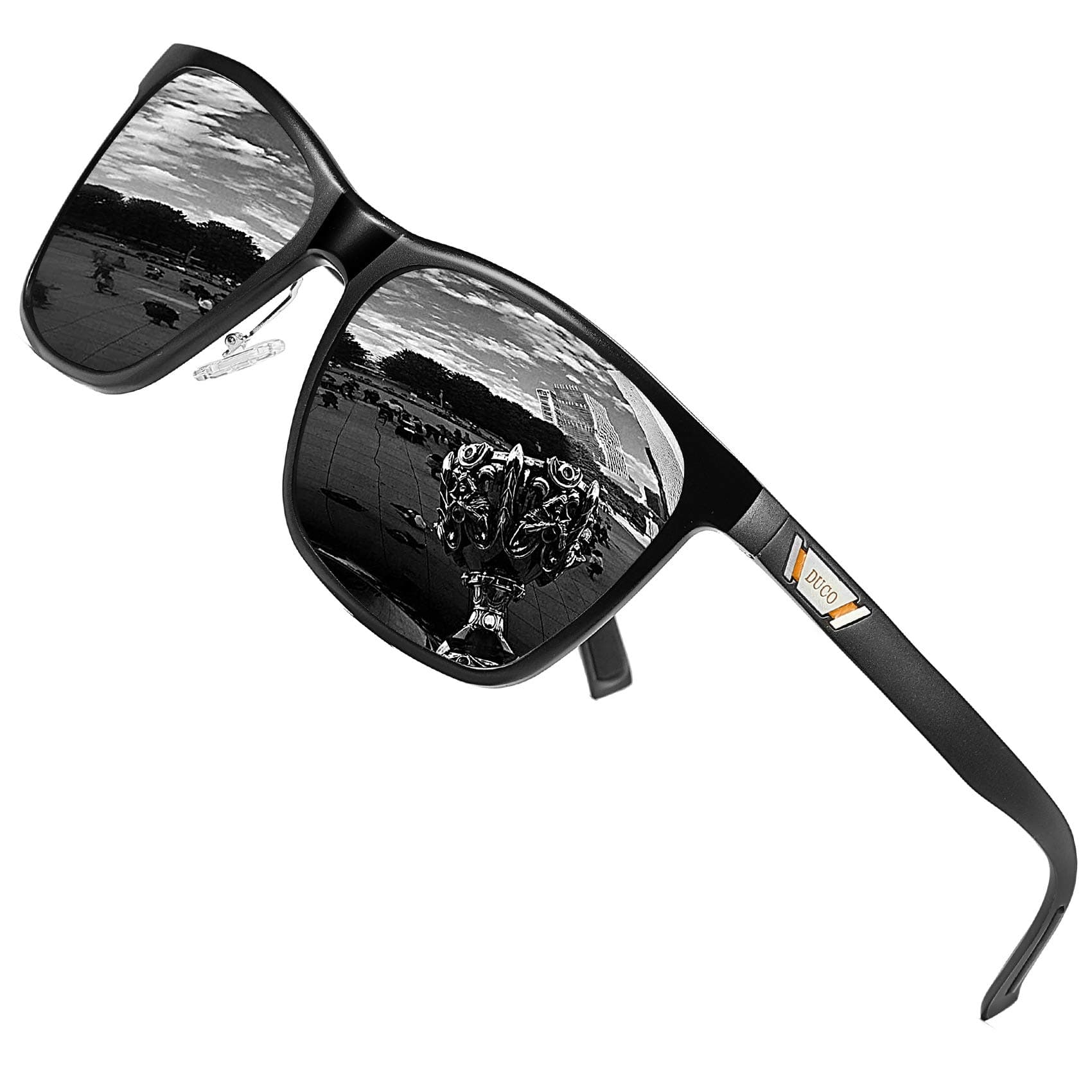 DUCO Sonnenbrille für Herren Damen Polarisiert Retro Unisex Sonnenbrillen Al-Mg Metallrahmen Polarisierte Brille UV 400 Fahrerbrille 3029H Schwarz/Grau