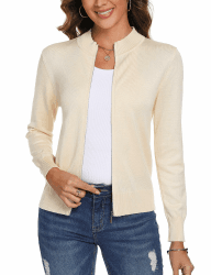 Aottori Strickjacke Damen Kurz mit Reißverschluss Strickjacken Cardigan Langarm Stehkragen Elegant Trachtenjacke Pullover Einfarbig Strickmantel Jacke Outerwear S Aprikose