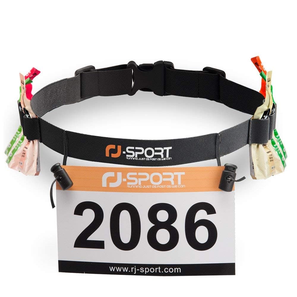 RJ-Sport Triathlon Startnummernband Laufgurt mit Nummernhalter & 6 Gel-Halter für Joggen Radfahren Marathons