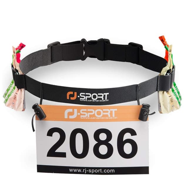 RJ-Sport Triathlon Startnummernband Laufgurt mit Nummernhalter & 6 Gel-Halter für Joggen Radfahren Marathons