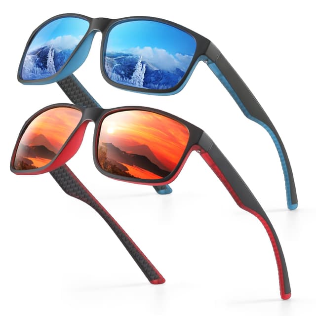 Occhsouo Sonnenbrille Herren Polarisiert Damen UV400 Schutz Sport Sunglasses Men Women Unisex Ultraleichte Rechteckig Rahmen Schwarz Retro Polarisierte Sonnenbrillen für Angeln, Fishing, Fahren, Ski Z2-blau + Rot