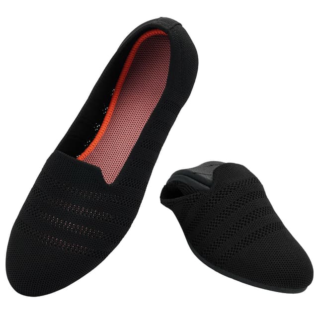 Puxowe Damen Ballerina Slip On Strick Kleid Flache Schuhe Pumps Bequem Ballerinas für Damen Runde Zehe 40 EU E26 Schwarz Orange