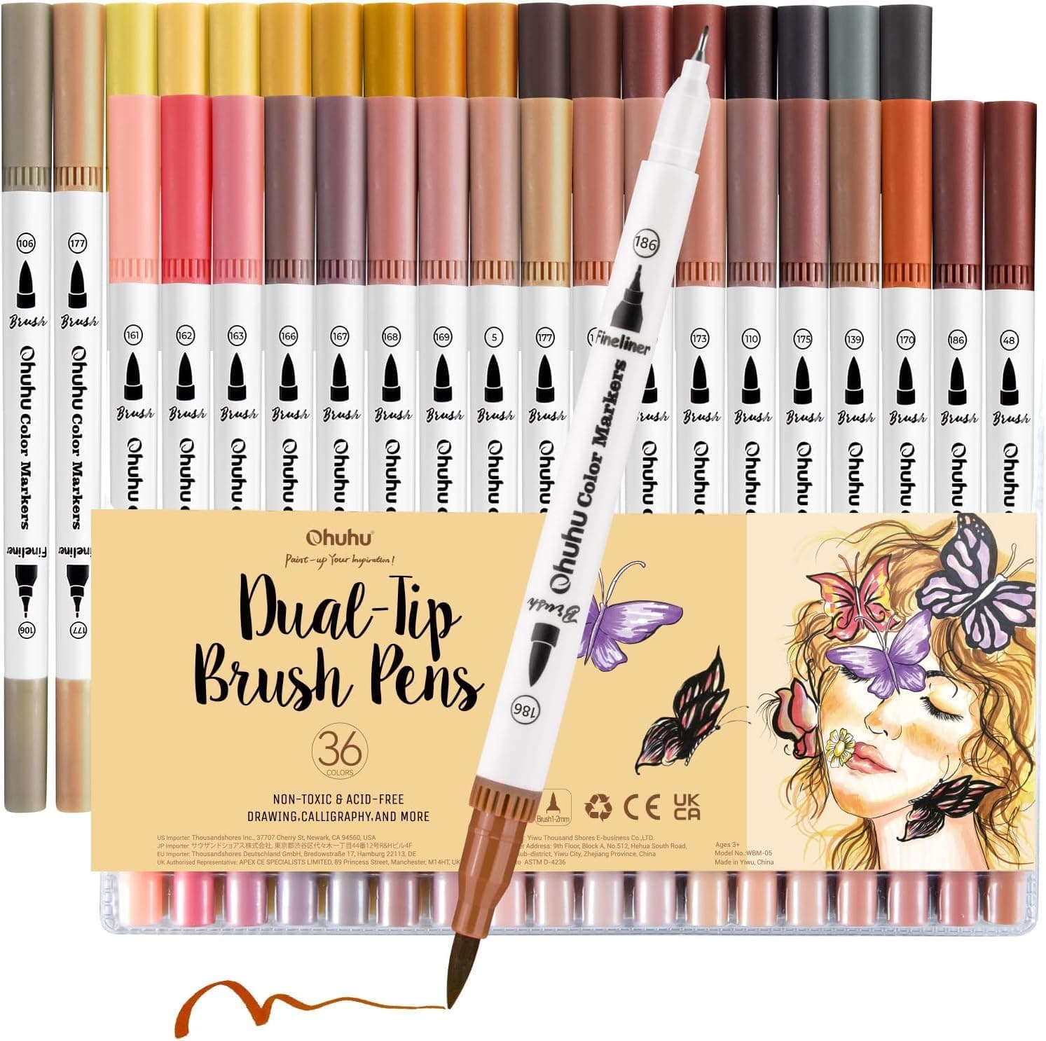 Ohuhu Filzstifte Hauttöne, 36 Filzstifte Doppelseitig Pinselstifte Marker mit Fineliner, Hautton Wasserbasis Marker für Kalligraphie Zeichnung, Mittelton-Hautton- und Haarschattierungs-Marker Set