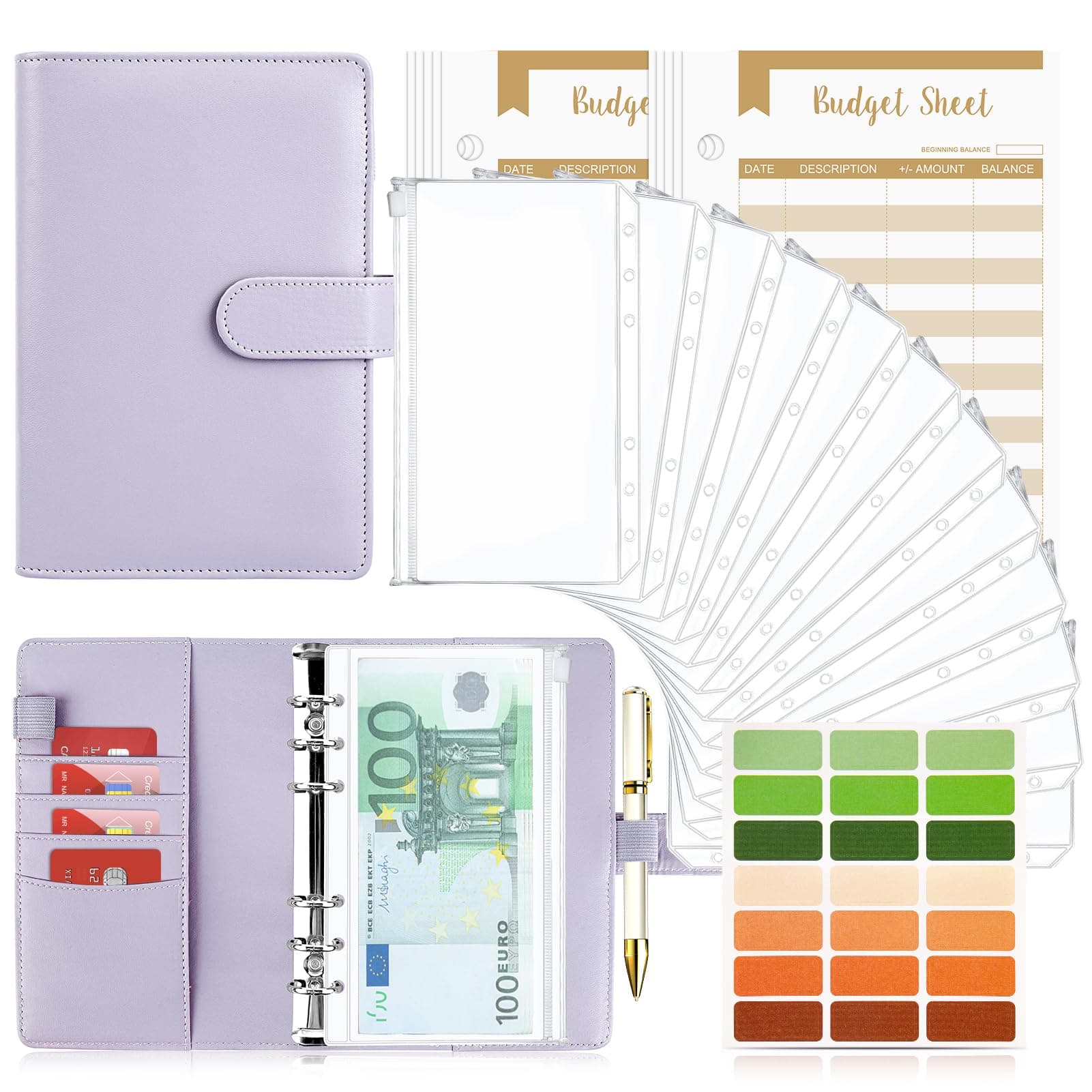 Budget Planner Budget Binder A6, Budgetplaner Geld Organizer mit Weiche Tasche, TAOPE Budget Binder Notizbuch A6 Cash Stuffing, 6 Löcher Budget Planner, Haushaltsbuch mit Geldfächer Reines Lila A6-6-Reines Lila