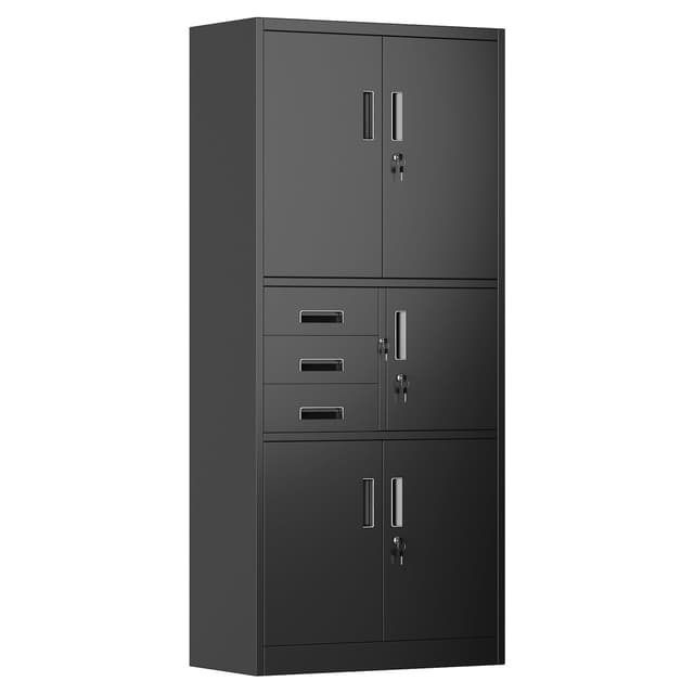 SUPEER Aktenschrank,Metallschrank mit DREI SchubladenLagerschränke,Stahlblech Pulverbeschichtung,Stahlschrank für Werkzeuge, Büro,180 x 80 x 40 cm（schwarz） Schwarz 180 x 80 x 40-3drawer