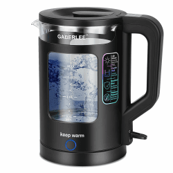 Glas Wasserkocher mit 1,7 Liter, 3000W Elektrischer Wasserkocher mit Warmhaltefunktion, LED-Beleuchtung, Abschaltung und Trockengehschutz, Netzfilter, 100% BPA Frei, Schwarz