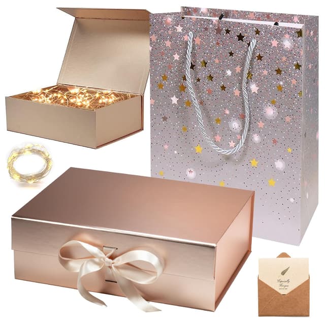 Magnetische Geschenkbox,Faltbare Geschenkkarton mit Magnetisch,Geschenkbox mit Deckel,Geschenktüten Set,für Hochzeit Geburtstag Weihnachten,Valentinstag Sterngold