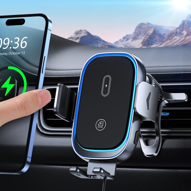 Mohard 15W Handyhalterung Auto mit Ladefunktion, [Automatische Klemmung] Induktive Ladestation Auto, Dual-Coil Wireless Charger Auto Wohnmobilelektronik Kompatibel mit iPhone 16/15/14/13, Galaxy usw