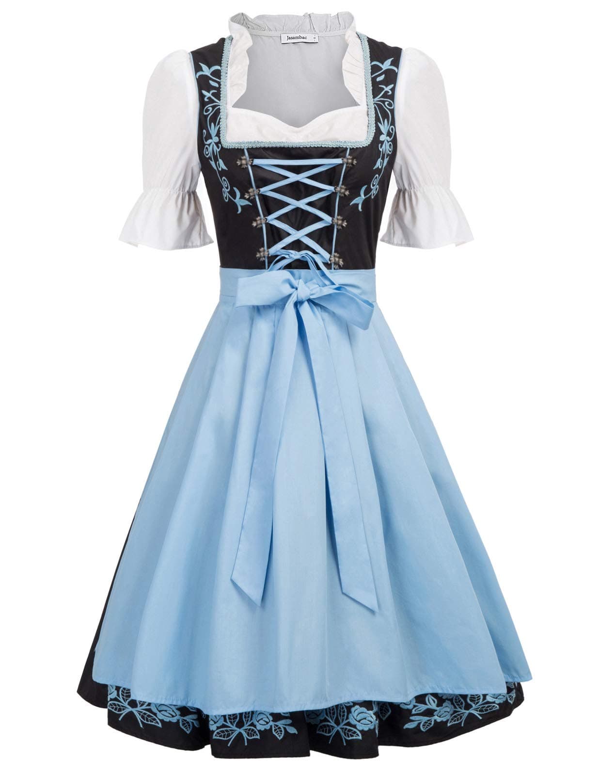 JASAMBAC Damen Dirndl 3-Teiliges Oktoberfest Dirndl Trachtenkleid Dirndlkleider Karneval Oktoberfest Party Kostüm